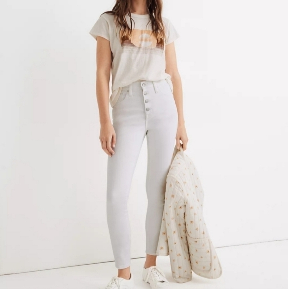 Madewell 10" High Rise Skinny Crop Jeans in Pure White Button Front Size 29T